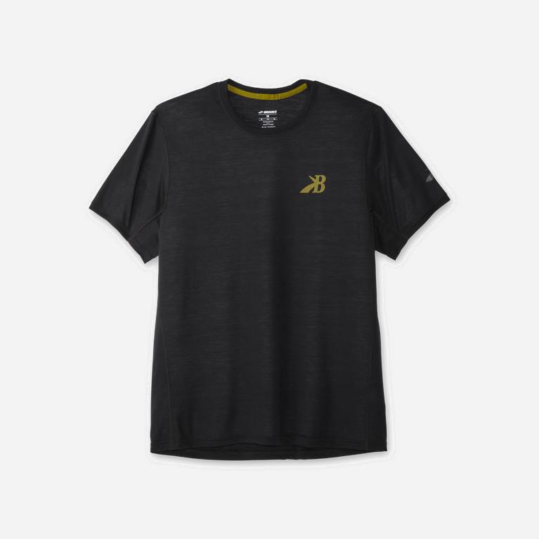 Brooks Men's Distance Graphic Short Sleeve Running Shirt Singapore - Black/Gold//Medallion (39165-CO